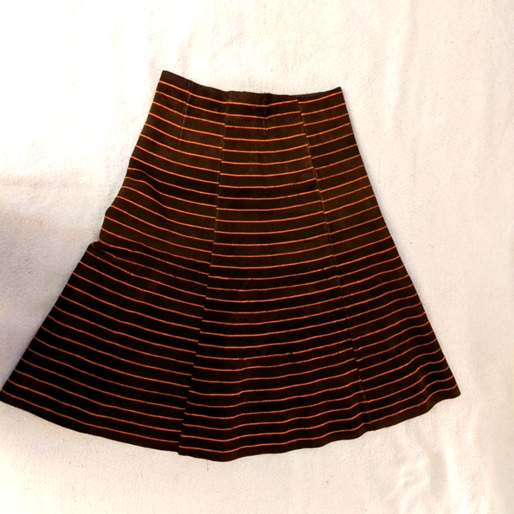 Vintage Suede Skirt Brown With Orange Stripes